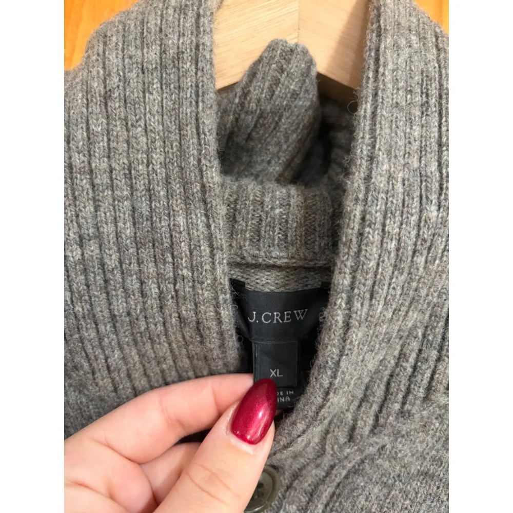 J.Crew Gray Lambswool Shawl Collar Button Neck Sweater Men’s XL
